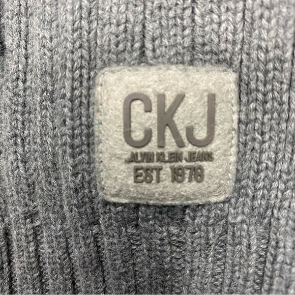 CK Calvin Klein Mens Gray Full Zip Knit Sweater Size L Acadamia Preppy Career - Picture 5 of 7